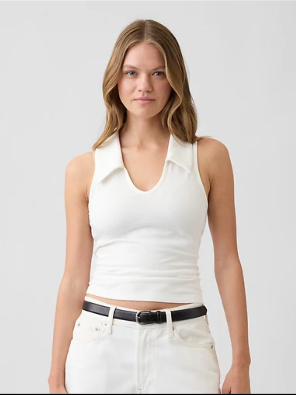 GAP Factory White Collared Ribbed Cotton Tank Top